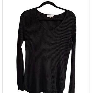 Cloud Chaser Black Ribbed V-Neck Long Sleeve Top NWOT